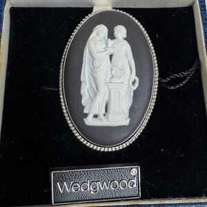 Wedgewood Large Black Brooch Silver 925 Vintage Antique Rare Collectible